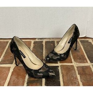 Nine West Green Gold Pumps Pointed-Toe Stilettos Metallic Camo Print Women's 6.5